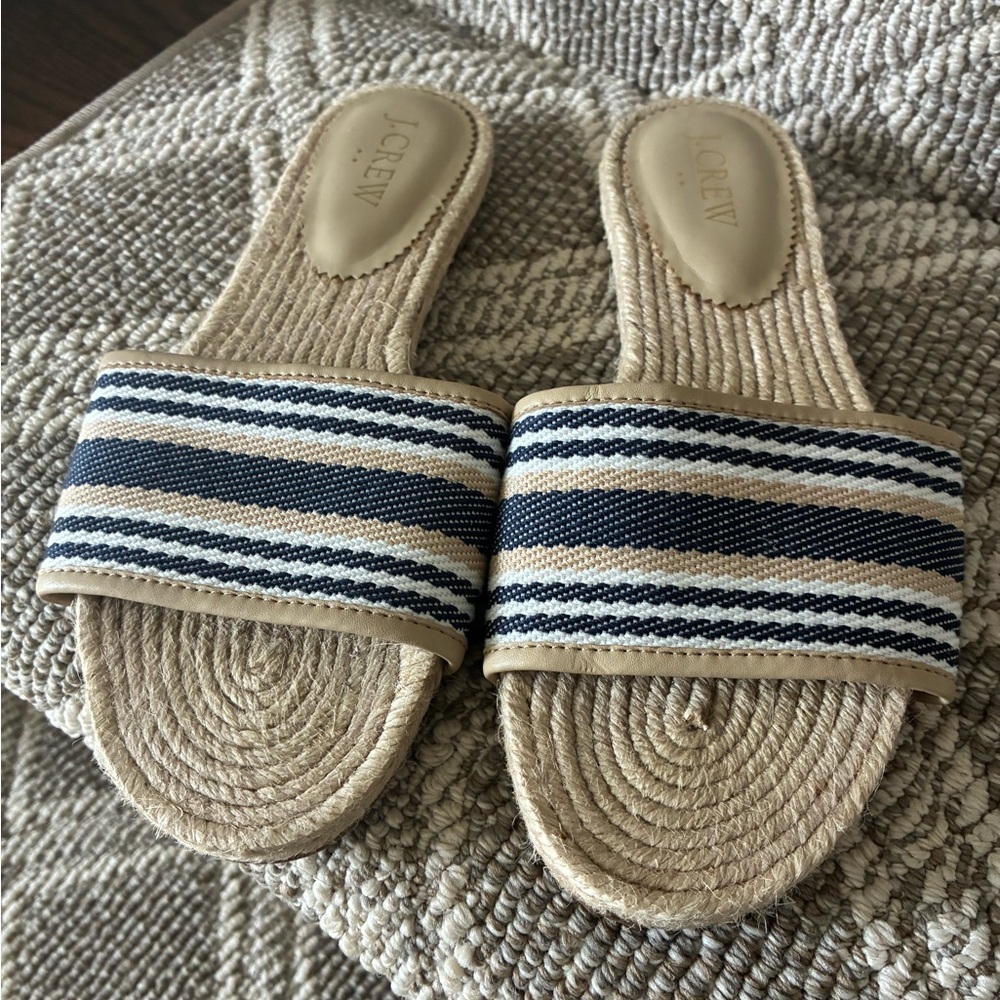 J. Crew Navy and Beige Striped Espadrille Slide Sandals size 6